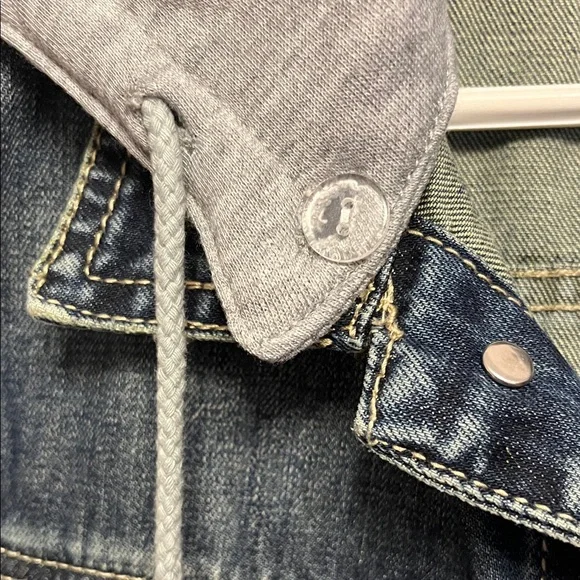 Victorious Blue Denim Vest with Removable Gray Hood - Picture 3 of 10